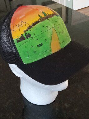 Whimsical Art Lime Green, Orange & Black Cotton Blend Unisex Baseball Cap